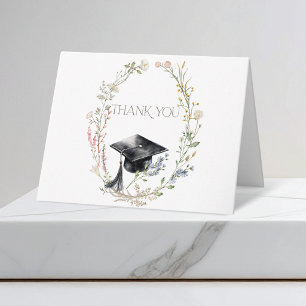 Carte De Remerciements Casquette de remise de diplôme Fleurs sauvages Gra