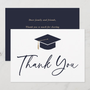 Carte De Remerciements Casquette de remise des diplômes moderne bleu et b