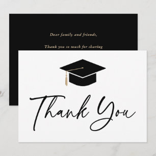 Carte De Remerciements Casquette de remise des diplômes moderne noir et b