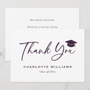 Carte De Remerciements Casquette de remise des diplômes violette et blanc