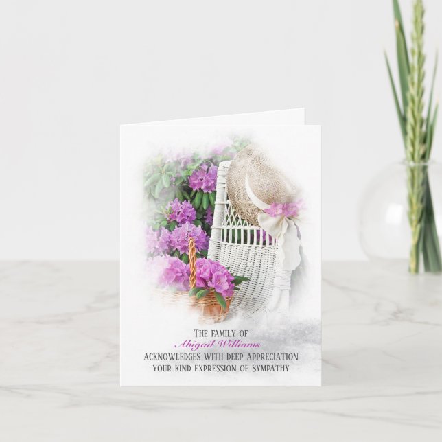 Carte De Remerciements Casquette et panier en Azalea Garden Sympathie (Devant)