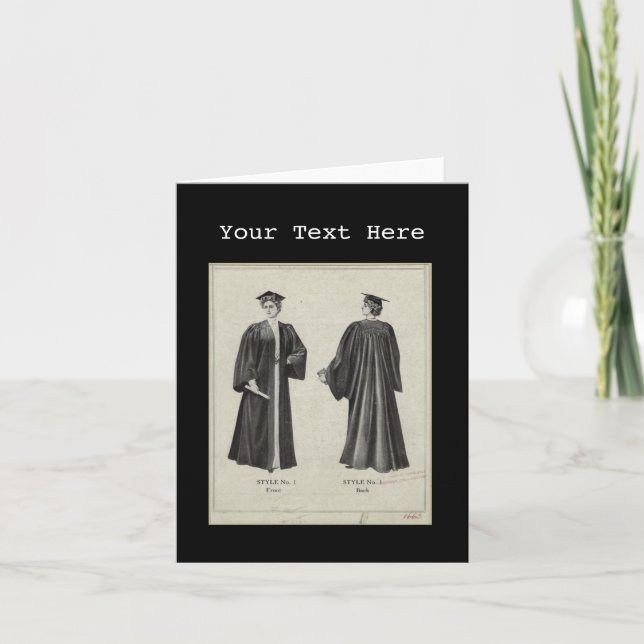 Carte De Remerciements Casquette vintage diplômée + Gown Noir (Devant)