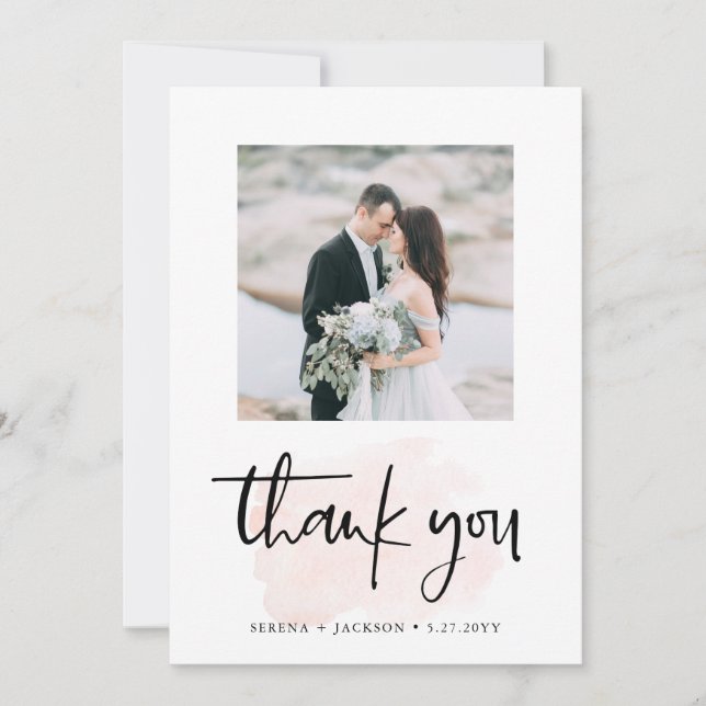 Carte De Remerciements Casual Script | Double Mariage photo minimaliste (Devant)