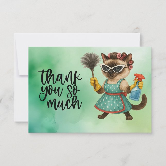 Carte De Remerciements Cat is cleaning the house (Devant)