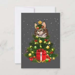 Carte De Remerciements Cat Maine Coon Chat Xmas Arbre Lumières Amoureux d