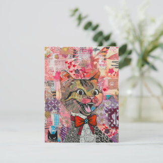Carte De Remerciements Cat Mixed Mixed Paper Collage Greeting Card
