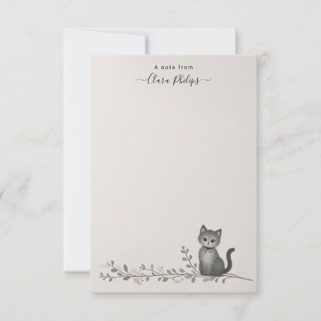 Carte De Remerciements Cat on a branch note card with name (Devant)