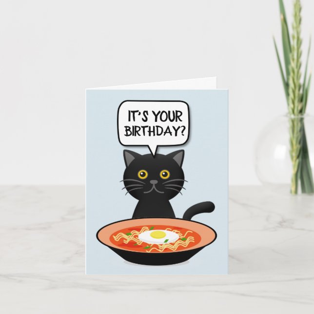 CARTE DE REMERCIEMENTS CAT WITH RAMEN NOODLES BIRTHDAY CARD (Devant)