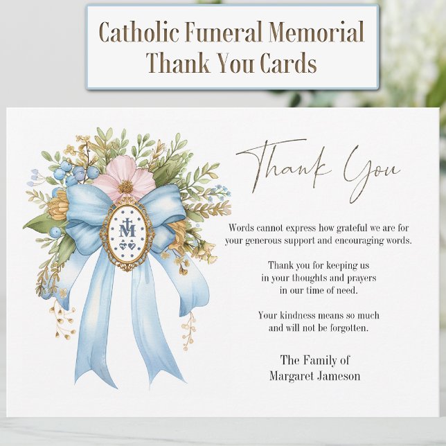 Carte De Remerciements Catholique Floral Mary Condolence funéraire Sympat (Créateur téléchargé)