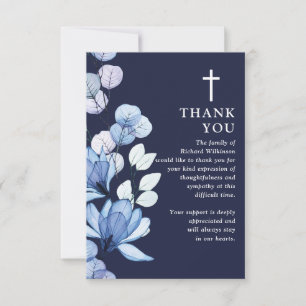 Carte De Remerciements Célébration Chrétienne Florale Bleue De Funéraille