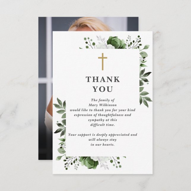 Carte De Remerciements Célébration Chrétienne Verte De La Vie Funéraire P (Devant / Derrière)
