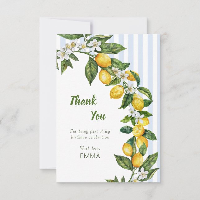 Carte De Remerciements Célébration d'anniversaire à l'aquarelle de citron (Devant)