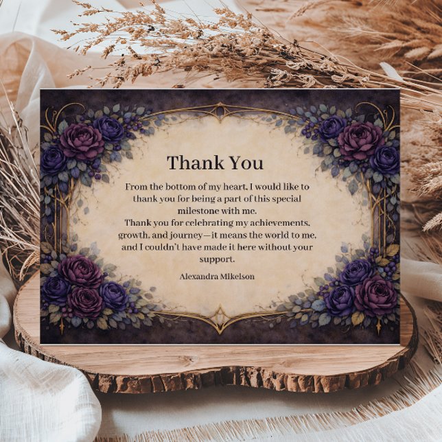 Carte De Remerciements Célébration d'anniversaire florale gothique violet (Créateur téléchargé)