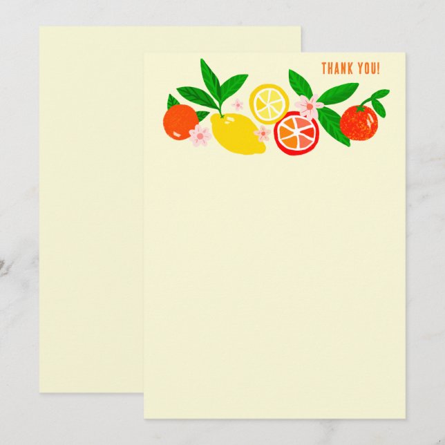 Carte De Remerciements Célébration de Citrus - Papier à Notes Personnalis (Devant / Derrière)