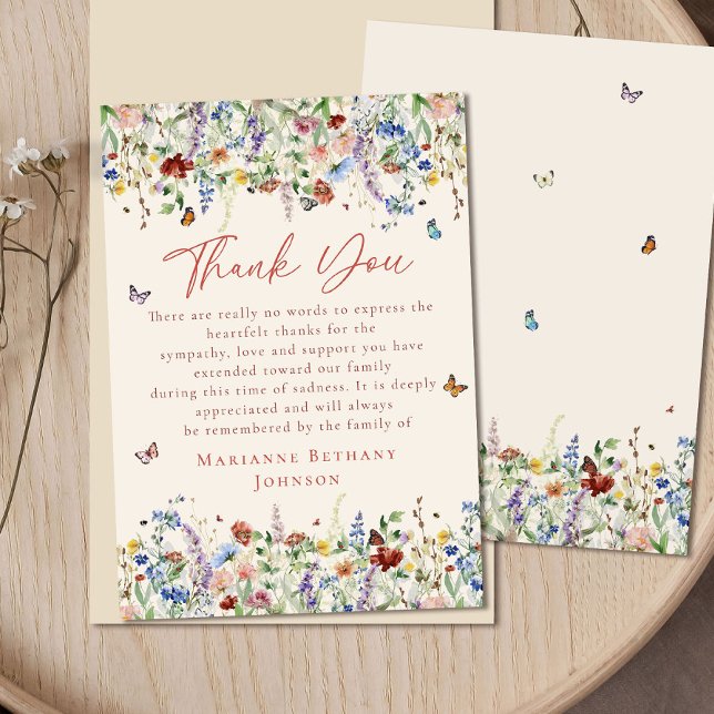 Carte De Remerciements Célébration de la vie au mémorial du Fleur sauvage (Créateur téléchargé)