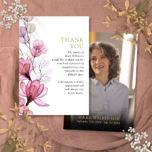 Carte De Remerciements Célébration de la vie en mémoire florale rose Phot