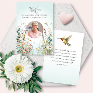 Carte De Remerciements Célébration de la vie Fleurs sauvages Colibri Merc