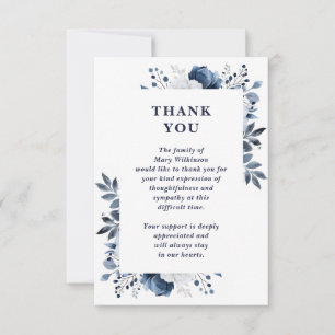 Carte De Remerciements Célébration de la vie funéraire florale bleu marin