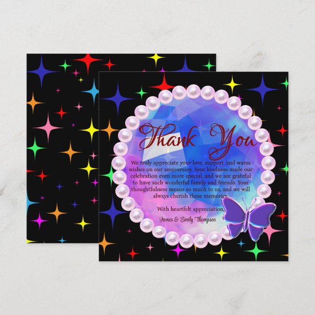 Carte De Remerciements Célébration de mariage Anniversaire Élégante Abstr (Devant / Derrière)