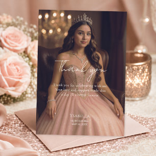 Carte De Remerciements Célébration de Quinceañera en photo or rose
