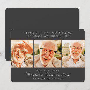 Carte De Remerciements Célébration de sa vie Moderne Simple Trois photos