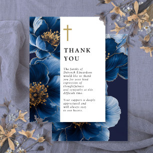 Carte De Remerciements Célébration De Vie Florale Chrétienne Bleu Marine