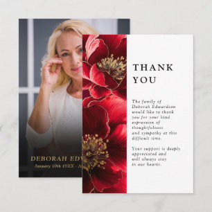 Carte De Remerciements Célébration florale rouge de la vie Funérailles Ph