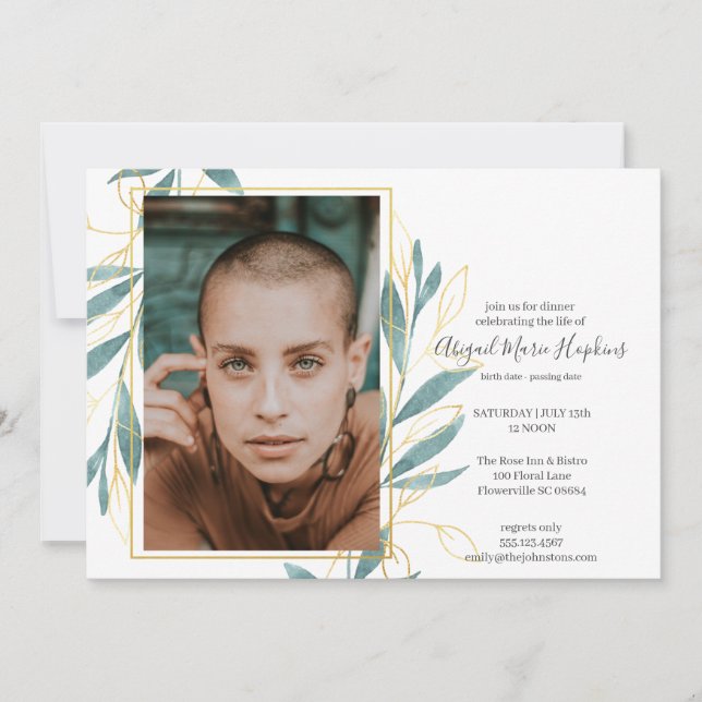 Carte De Remerciements Célébration florale verte d'or d'enterrement de la (Devant)