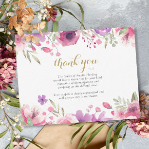 Carte De Remerciements Célébration funéraire de fleurs roses de vie