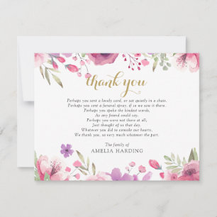 Carte De Remerciements Célébration funéraire de la photo florale poème de