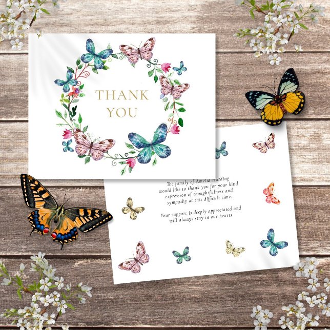 Carte De Remerciements Célébration Funéraire Papillons De La Vie  (Butterflies Funeral Celebration Of Life Thank You Card)