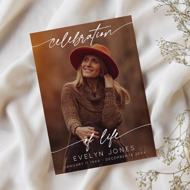 Carte De Remerciements Celebration of Life Script Funeral Photo | Black (Créateur téléchargé)