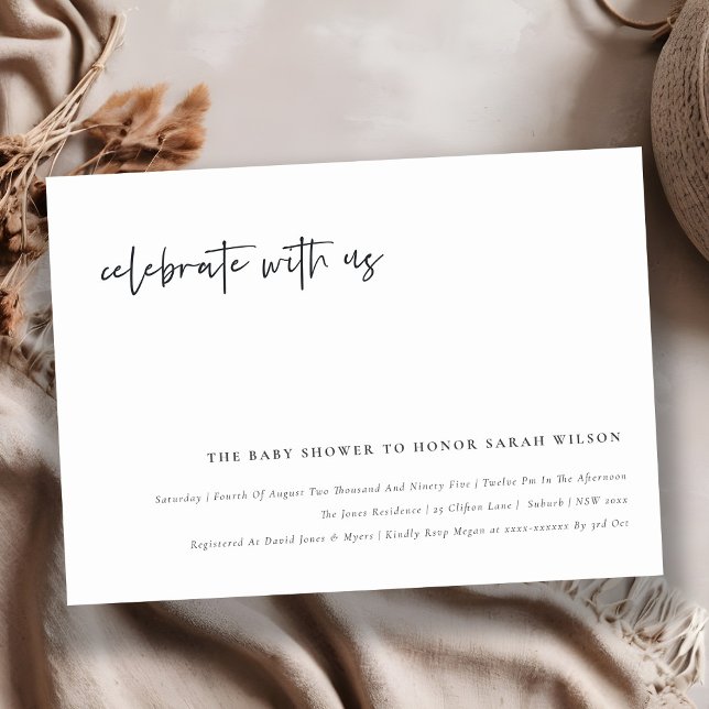 Carte De Remerciements Célébrez avec nous Calligraphie Baby shower Invita (Créateur téléchargé)