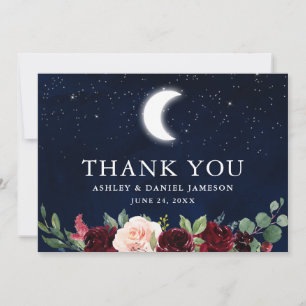 Carte De Remerciements Céleste Mariage Blue Sky Moon Stars Floral