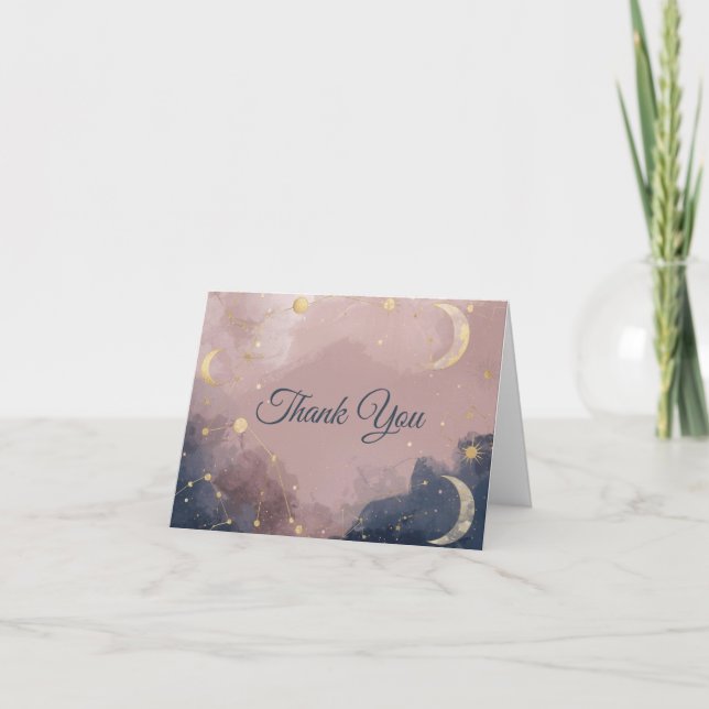 Carte De Remerciements Celestial Baby Shower Thank You Card | Gold Moon (Devant)
