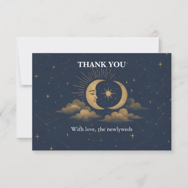Carte De Remerciements Celestial Gold Moon Starry Night Wedding Thank You (Devant)