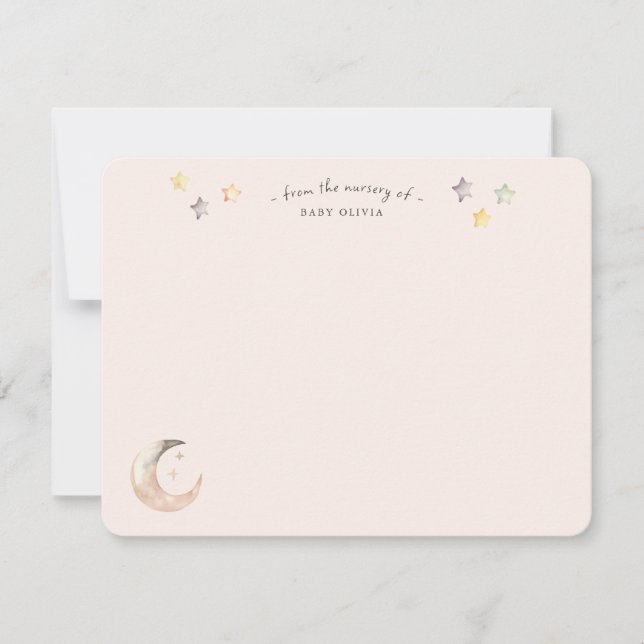 Carte De Remerciements  Celestial Moon and Stars Pink Baby Girl Shower (Devant)