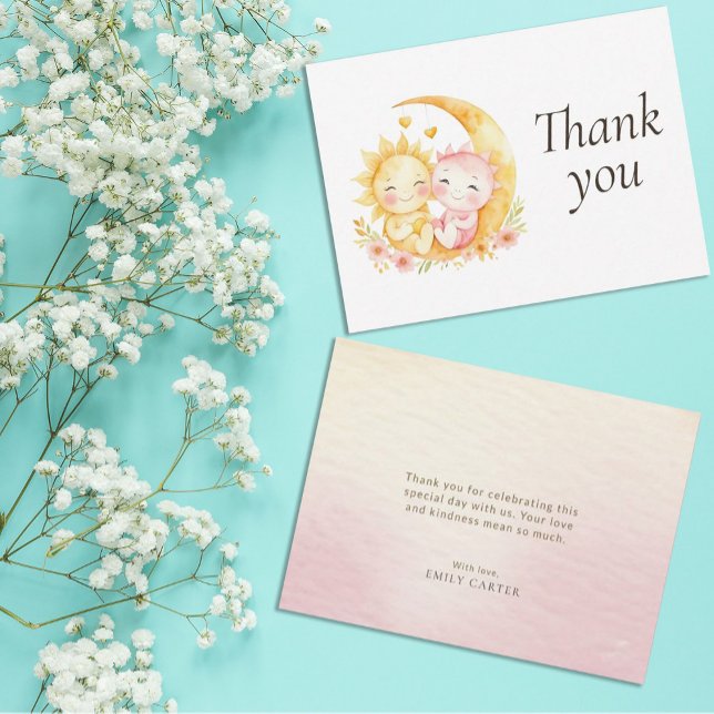 Carte De Remerciements Celestial Sun Moon Watercolor Baby Shower (Créateur téléchargé)