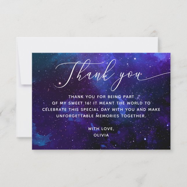 Carte De Remerciements Celestial Sweet 16 | Galaxy Sweet Sixteen Birthday (Devant)