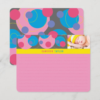 Carte De Remerciements Cercles Bulles Rétro Mod Points Rose Bleu Enfants 