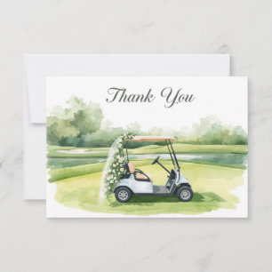 Carte De Remerciements Cérémonie de mariage de golf avec chariot de golf 