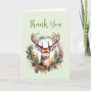 Carte De Remerciements Cerf brun avec bois Noël rustique