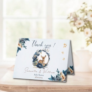 Carte De Remerciements Cerf de la forêt fantaisiste bleu floral