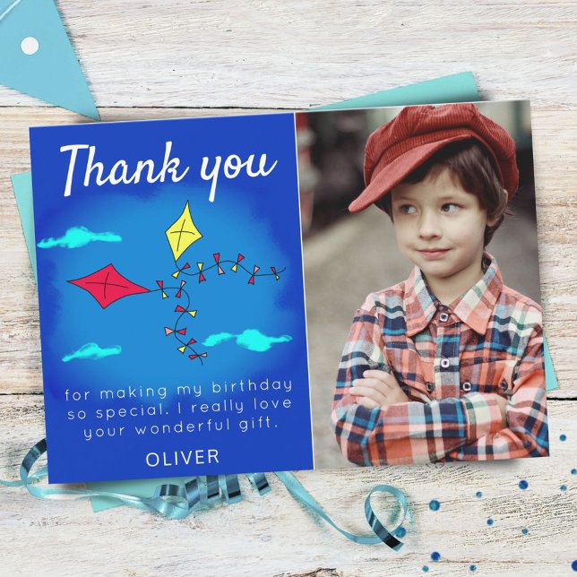 Carte De Remerciements Cerfs-volants mignons rouge jaune nom enfants anni (Créateur téléchargé)