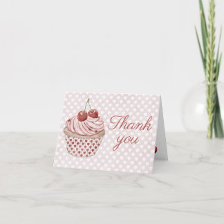 Carte De Remerciements Cerise Cupcake Coquette Aquarelle Coeur rose