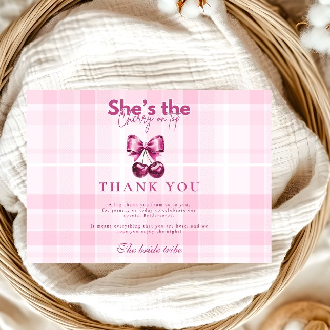 Carte De Remerciements Cerise de Bow sur la Fête des mariées supérieure (Créateur téléchargé)