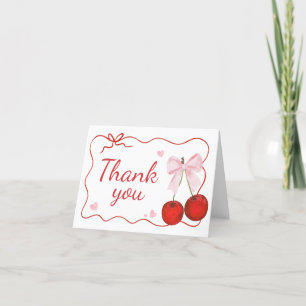 Carte De Remerciements Cerise sur le Baby shower de la corbeille rose