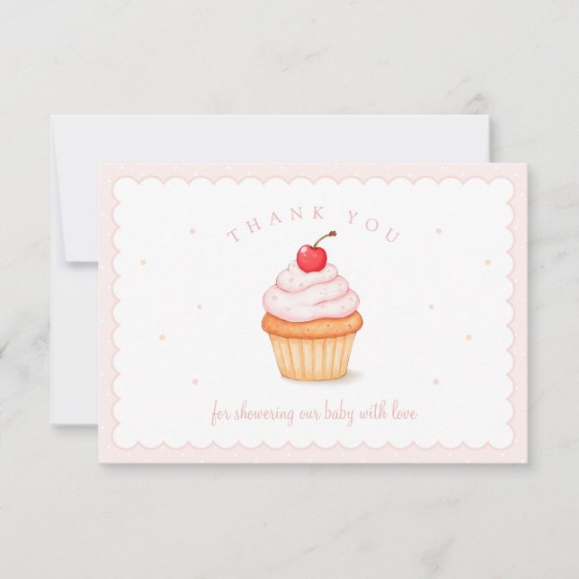 Carte De Remerciements Cerise sur le Baby shower supérieur (Devant)