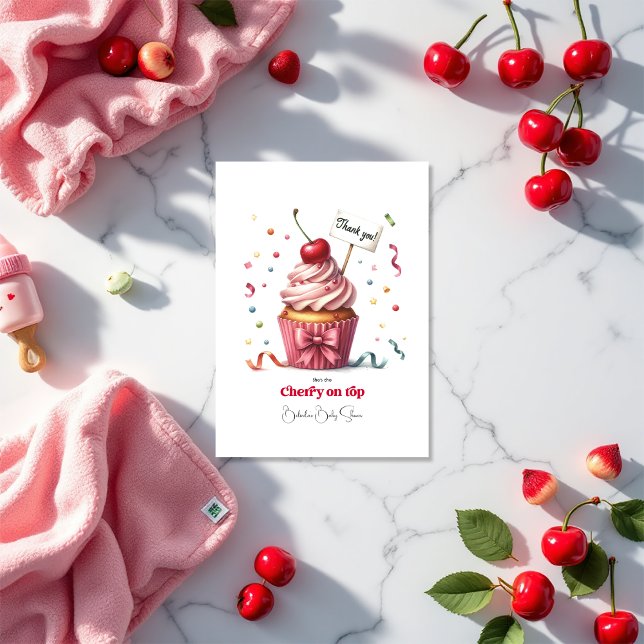 Carte De Remerciements Cerise sur le Baby shower supérieur (Cherry On Top Baby Shower Thank You Card)
