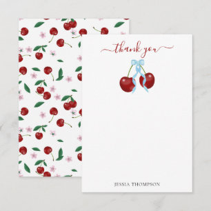 Carte De Remerciements Cerise sur le dessus Baby shower moderne Blue Bow